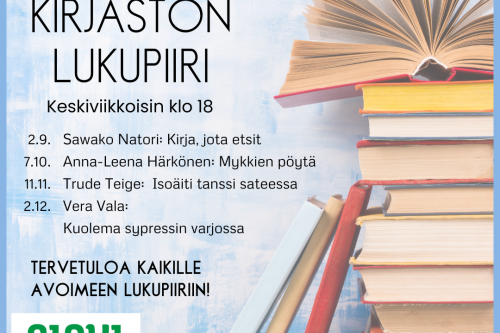Kuva kirjapinosta ja tiedot lukupiirikerroista.