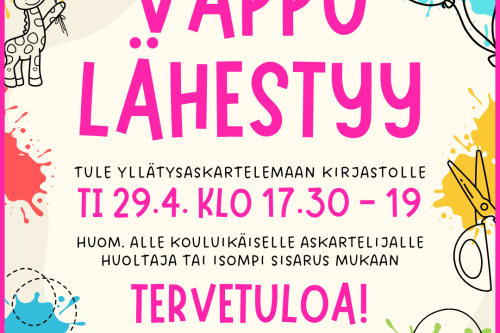 Kirahvi, ilmapalloja, sakset.