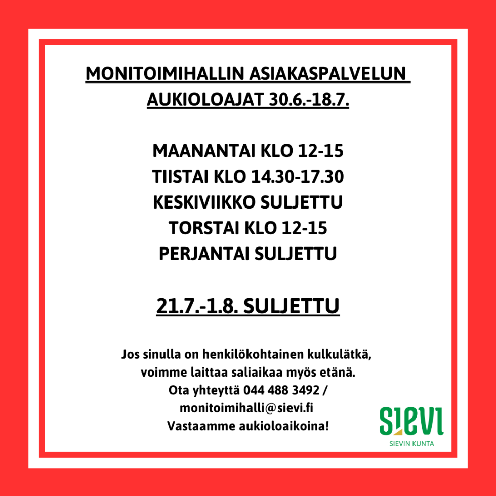 monarin aukioloajat