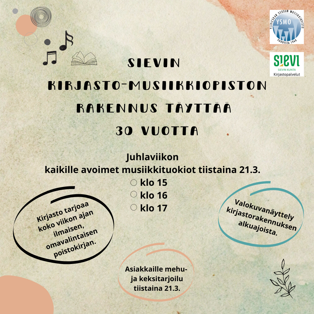 Sievin kirjasto-musiikkiopiston rakennus 30 vuotta