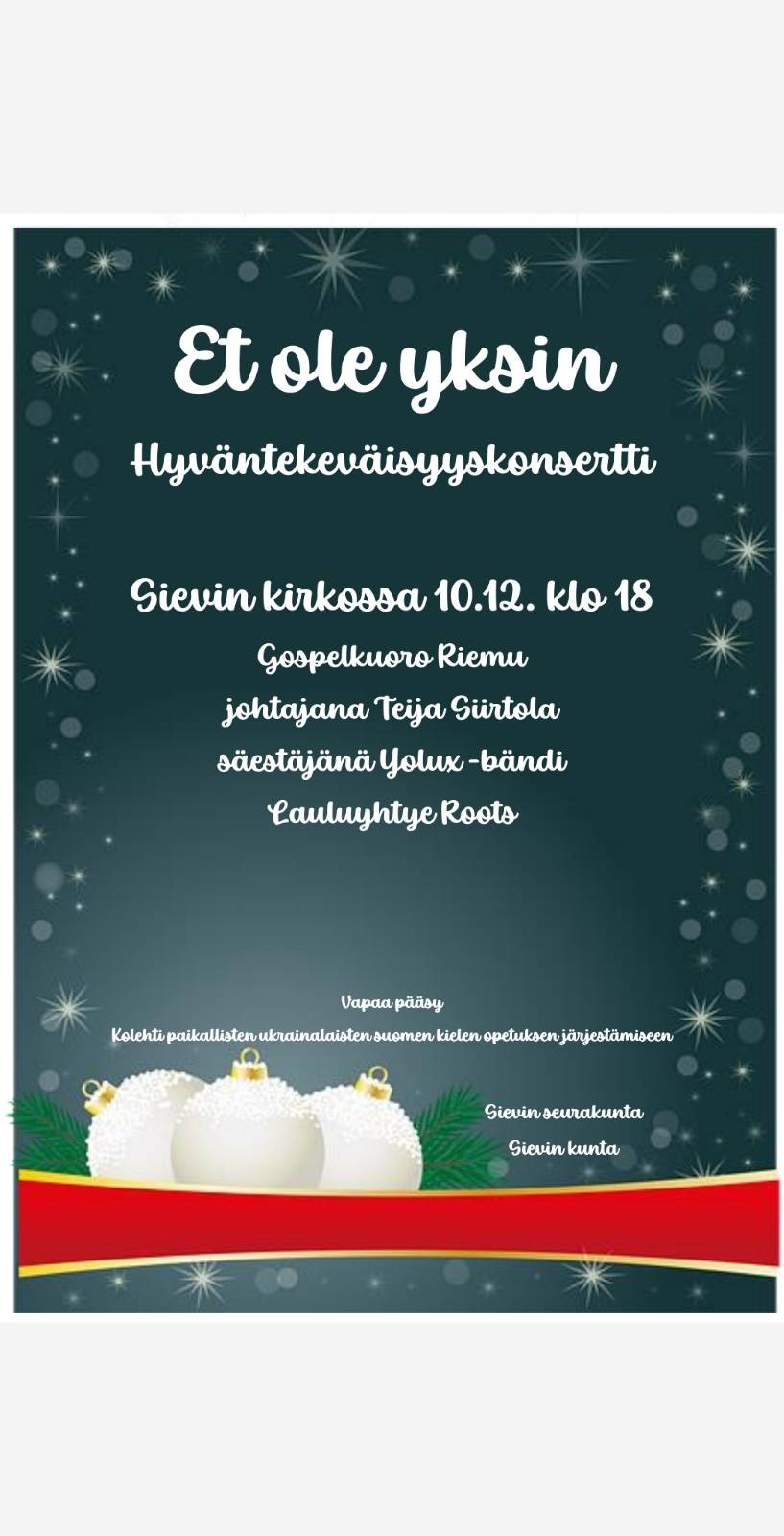 Et ole yksin- hyväntekeväisyyskonsertti