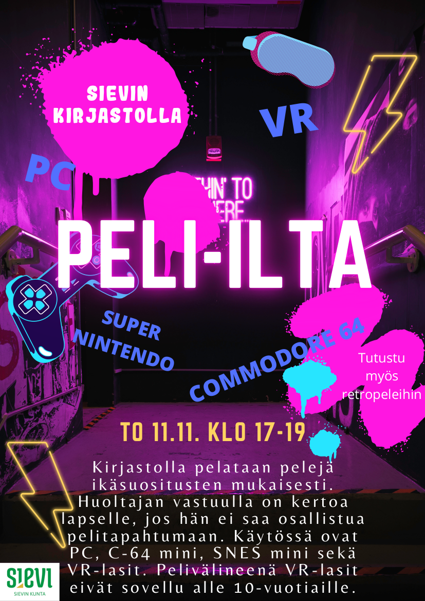 Peli-ilta kirjastolla 11.11. klo 17-19.